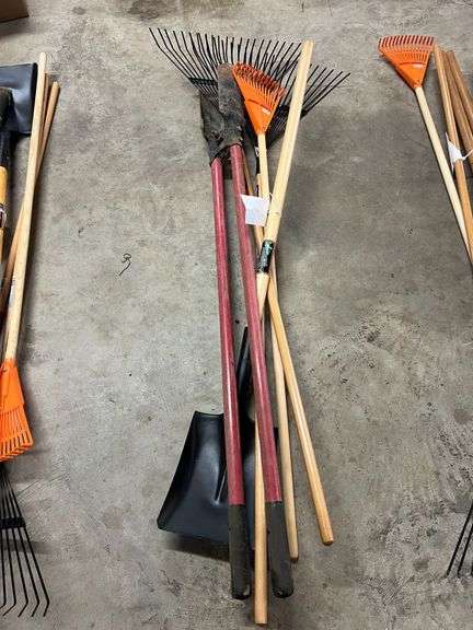 Post Hole Digger, Shovel, 8" Rake & (2) Medium Duty Rakes image