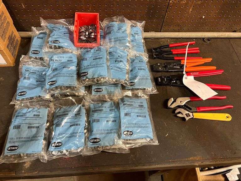 (17 Bags) 1" Ear Clamps & Mechanical Interlock Channel Lock Pliers, Adjustable Wrench, and Crimping Tools image