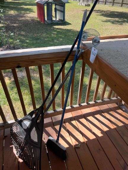 Leaf Rake, Broom & Pecan Roller