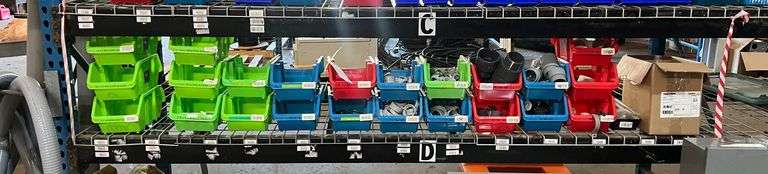 Contents of Shelf - Various Electrical Fittings, 2" Non-Metallic Adaptors, 2" Terminal Adaptors, 2 1/2" Non Metallic Conduit Bushings (Various Sizes), Knock Out Seals (Various Sizes), Reducing Washers (Various Sizes), & Plastic Containers image