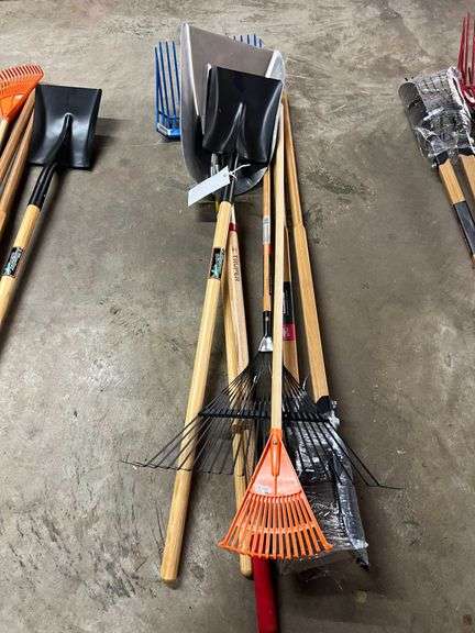 Grain Shovel, Square Point Shovel, Post Hole Digger, 8" Rake, Medium Duty Rake image