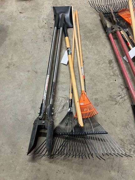 Post Hole Digger, Shovel, 8" Rake & (2) Medium Duty Rakes image