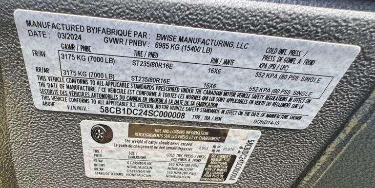 2024 B-Wise DDHD14-15-H Dump Trailer, VIN: 58CB1DC24SC000008