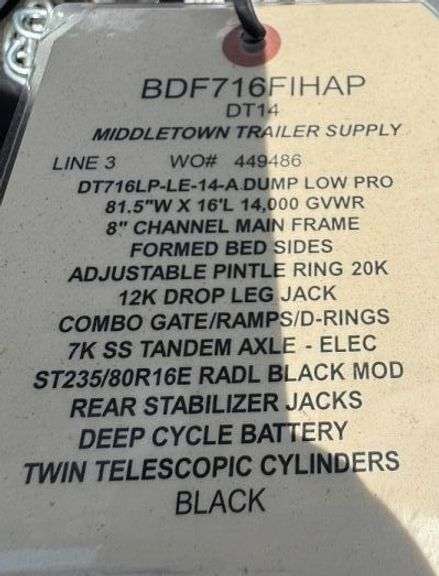 2024 BWise DT716PLE-14-4 Dump Trailer, VIN: 58CB1DD23RC006004