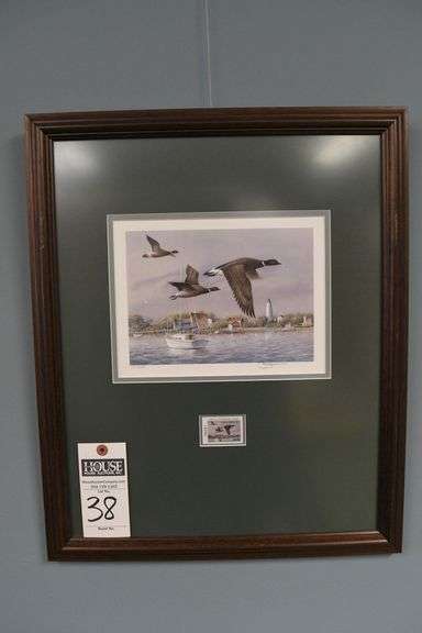 1995 NC Waterfowl Stamp and Print, Ocracoke Lighthouse with Brant – framed and matted.