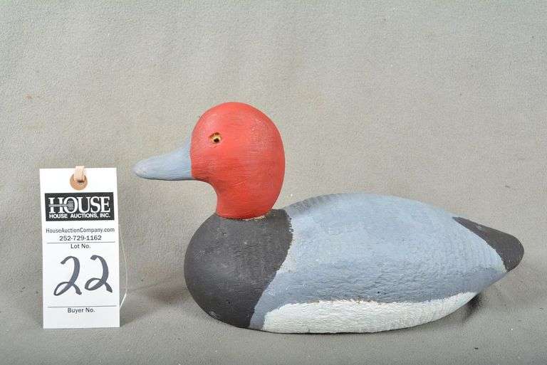 Redhead drake factory decoy, attributed to Victor Animal Trap Company