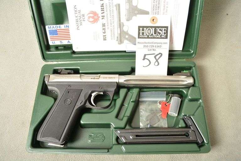 RUGER Model 22/45 MARK III HUNTER Handgun, cal. .22 LR, Stainless, Semi-Auto, fluorescent front sight, 7" fluted barrel, New in Original case with documents, Ser #229-89573 image