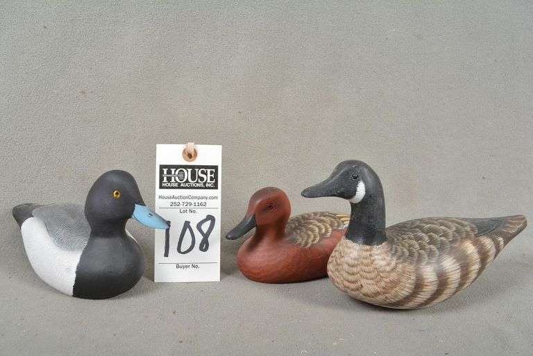 Three outstanding miniature decoys by Bernie and Gail Corwin, all signed by the makers - Brant, Cinnamon Teal and Scaup image