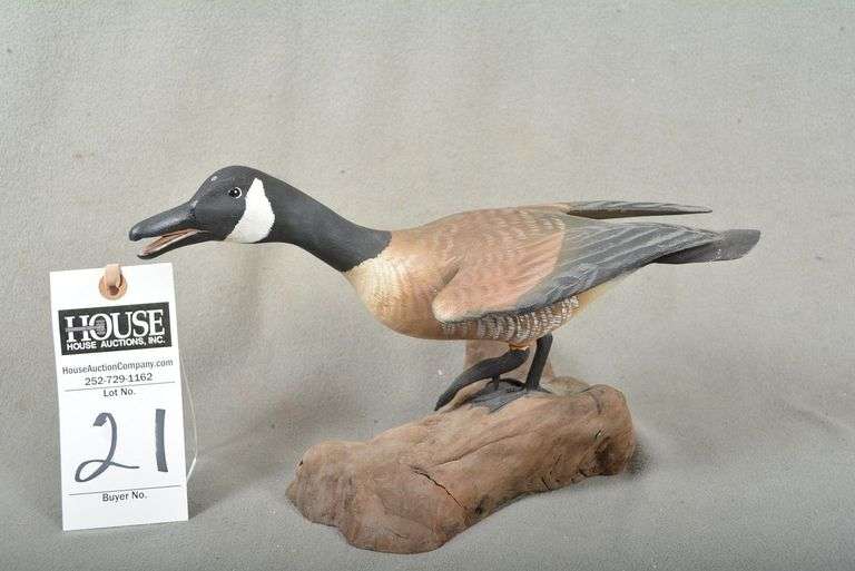 Miniature Canada Goose standing on driftwood, by C.W. Waterfield, dated Sept. 2016, signed by the maker