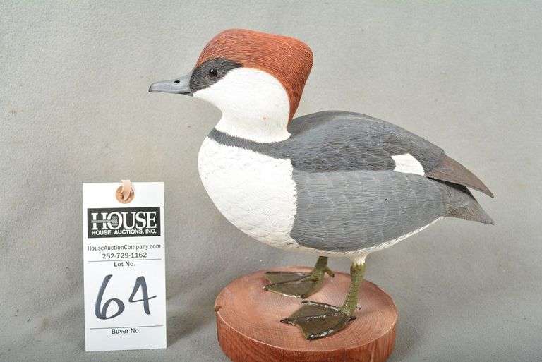 Smew hen on stand, by Frank Moore, Harkers Island, NC, dated 2005, signed by the maker image