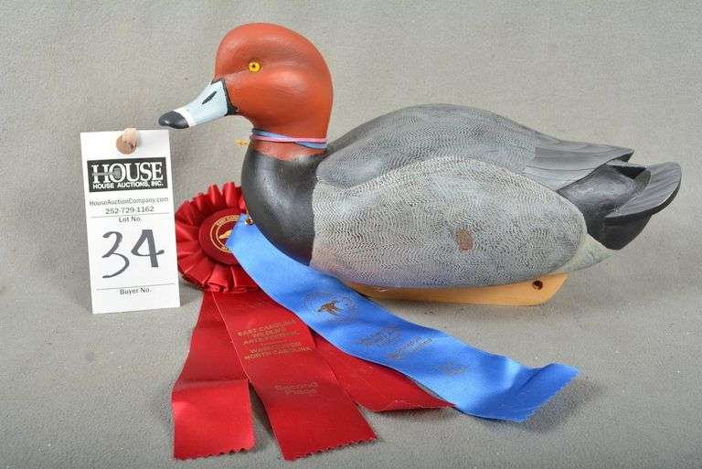 Redhead drake with contest ribbons, by Marc Gottliel, dated 2015, signed by the maker.