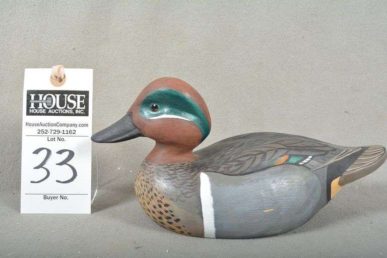 Green Winged Teal drake by F.L. "Skip" Couvillion, III, dated 2014, signed by the maker, numbered Decoy #305