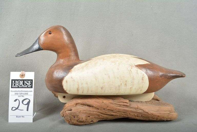 Canvasback drake - full size decoy on driftwood, by Norman Hancock, Harkers Island, NC, dated 1984. Signed by the Maker. Norman was one of the Original Seven Founders of the GSDCG
