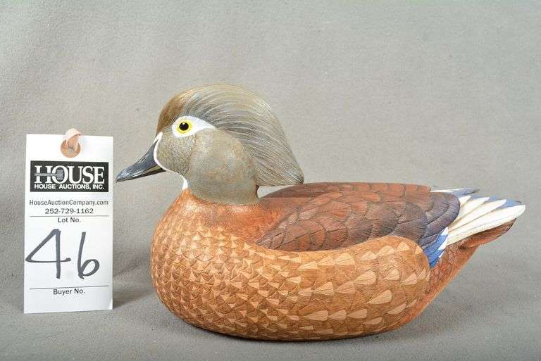 Wood Duck hen by John Kelley, signed by the maker, an outstanding wood duck decoy