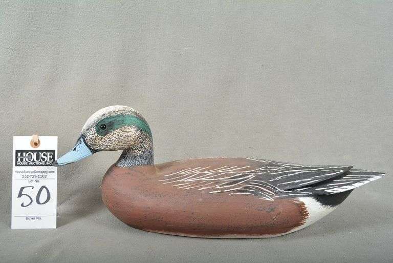 Widgeon drake by Bill Scripture, Outlaw Gunner Decoys, Columbia, NC, dated Feb. 2013, signed by the maker