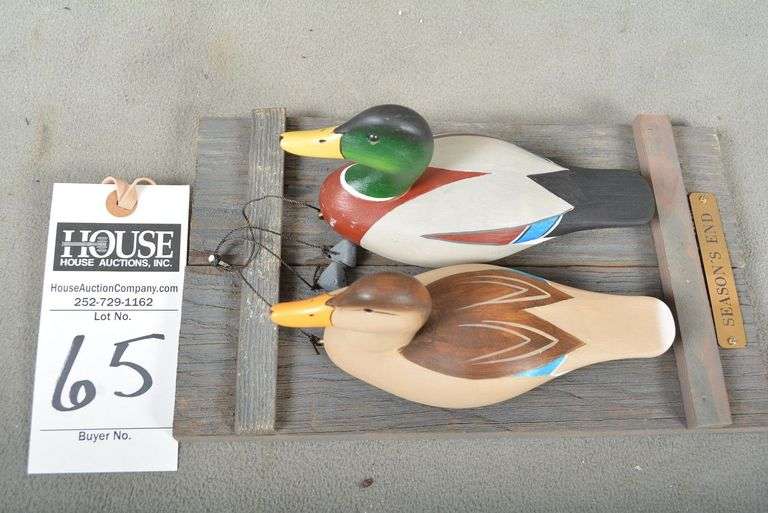 Pair miniature Mallards, drake & hen, in hanging style, by Joseph B. Lee, dated 2005, signed by the maker image