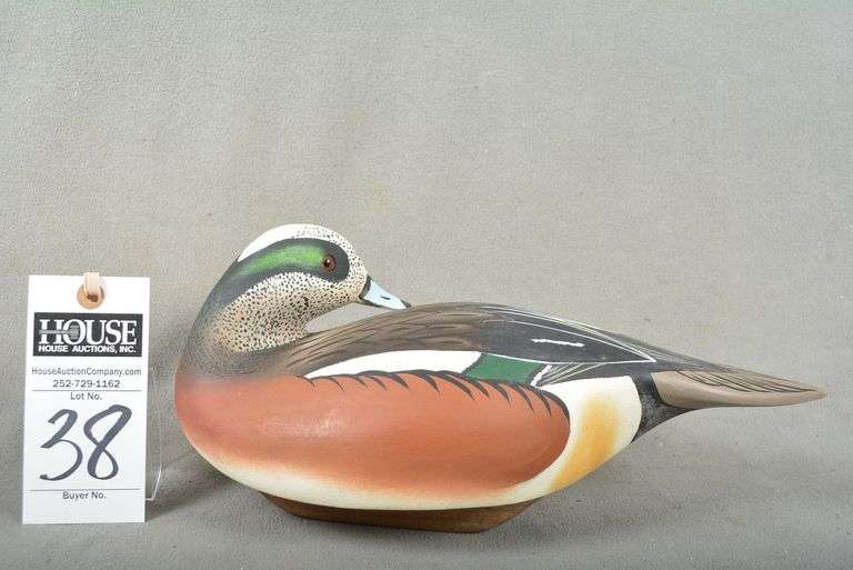 Widgeon drake, preening decoy by Jeff Fritzlegh, dated 2018, signed by the maker