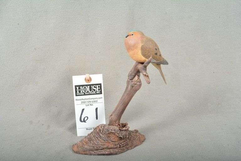 Morning Dove on driftwood by Bill Chrisman, dated 2004, signed by the maker, a remarkable Morning Dove carving image