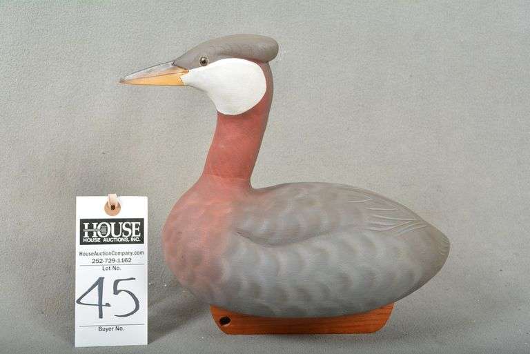 Red Necked Grebe by Pat Bearden, dated 2015, signed by the maker, an extraordinary decoy