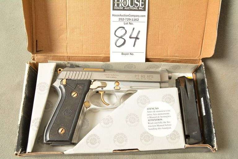 TAURUS Model PT92AFS Handgun, cal. .9 mm, Stainless, Semi-Auto, 5" barrel, 2 magazines, with Original Factory Box, excellent condition, Ser #TYH26629 image