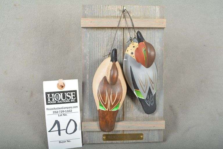 Pair of Green Wing Teal miniatures in hanging style, with plate "SEASON'S END", by Joseph B. Lee, dated Sept. 2005, signed by the maker