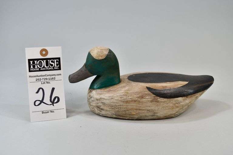 Bufflehead, drake, Carver: attributed to Roy Willis, Stacy, NC. Although this decoy is in the style of Eldon Willis, Roy Willis' father, and signed "Eldon Willis, Stacy, NC" it is believed this is a tribute bird, made by Roy in honor of his father, not by Eldon himself. image