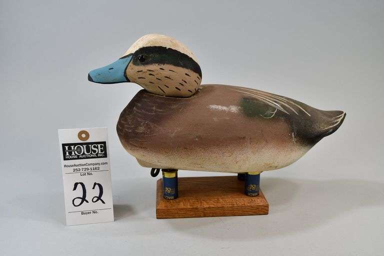 Wigeon, drake, preening, Carver: Ty Turner, Coot Decoy Co. Lewisburg, PA. 1996.  Bottom of decoy has the Ty Turner signature written in ink. image
