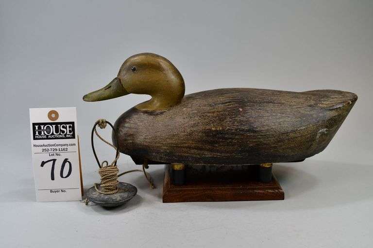 Black Duck, Carver: Wildfowlers Decoys, Babylon, NY.  Decoy has a keel with lead attached and an anckor with twine attached. image