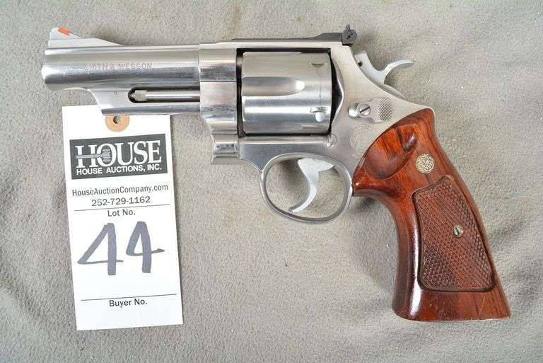 SMITH & WESSON Model 629-4 Stainless, cal. .44 Magnum, 6 Shot Revolver, 4 inch barrel, red ramp front sight, white outline rear, with holster, excellent condition, Ser #BPY8349 image