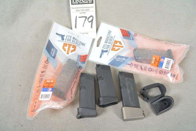 5 GLOCK Magazines - (3) 6 rd 9 mm, (2) 10 rd 9 mm ETS After market mags, NO PISTOL image