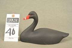 Rare Walter "Brother" Gaskill Black Swan, half-size signed by the maker, dated 2019. Inscribed on the bottom: WALTER "BROTHER" GASKILL, 2019, BLACK SWAN. One of the very few Black Swan decoys made by Brother Gaskill.
