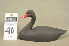 Rare Walter "Brother" Gaskill Black Swan, half-size signed by the maker, dated 2019. Inscribed on the bottom: WALTER "BROTHER" GASKILL, 2019, BLACK SWAN. One of the very few Black Swan decoys made by Brother Gaskill.