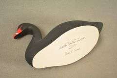 Rare Walter "Brother" Gaskill Black Swan, half-size signed by the maker, dated 2019. Inscribed on the bottom: WALTER "BROTHER" GASKILL, 2019, BLACK SWAN. One of the very few Black Swan decoys made by Brother Gaskill.