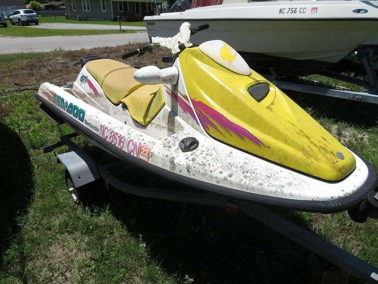 BOMBARDIER  SEADOO Jetski with LONG Galvanizrd Trailer, operational condition unknown, needs battery