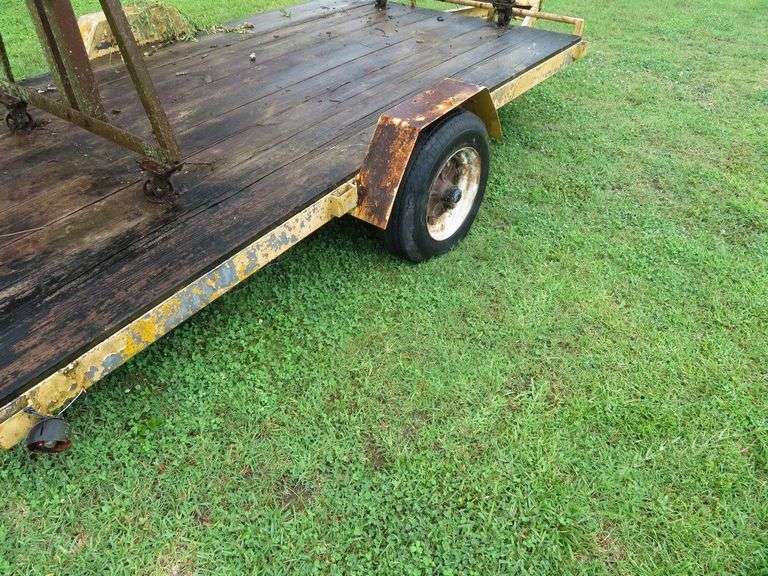 Yellow Flat Bed Trailer - NOTE: Motor Lift shown on trailer in photos DOES NOT SELL WITH TRAILER - Motor Lift sells separate in LOT 82