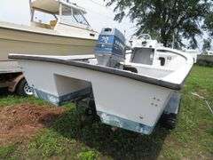 ATLANTIC 18 foot Center Console Fiberglass Boat with motor well, 70 hp EVINRUDE OUTBOARD Motor & LONG galvanized boat trailer, Boat Hull ID ATNOO868G585