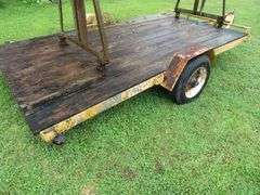 Yellow Flat Bed Trailer - NOTE: Motor Lift shown on trailer in photos DOES NOT SELL WITH TRAILER - Motor Lift sells separate in LOT 82