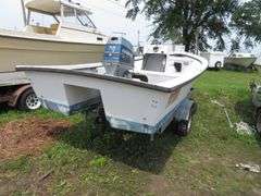 ATLANTIC 18 foot Center Console Fiberglass Boat with motor well, 70 hp EVINRUDE OUTBOARD Motor & LONG galvanized boat trailer, Boat Hull ID ATNOO868G585