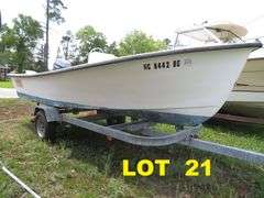 ATLANTIC 18 foot Center Console Fiberglass Boat with motor well, 70 hp EVINRUDE OUTBOARD Motor & LONG galvanized boat trailer, Boat Hull ID ATNOO868G585