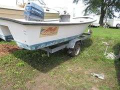ATLANTIC 18 foot Center Console Fiberglass Boat with motor well, 70 hp EVINRUDE OUTBOARD Motor & LONG galvanized boat trailer, Boat Hull ID ATNOO868G585