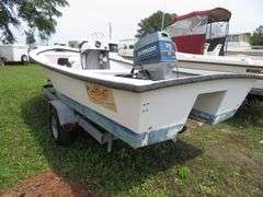 ATLANTIC 18 foot Center Console Fiberglass Boat with motor well, 70 hp EVINRUDE OUTBOARD Motor & LONG galvanized boat trailer, Boat Hull ID ATNOO868G585