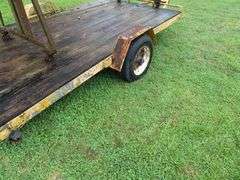 Yellow Flat Bed Trailer - NOTE: Motor Lift shown on trailer in photos DOES NOT SELL WITH TRAILER - Motor Lift sells separate in LOT 82