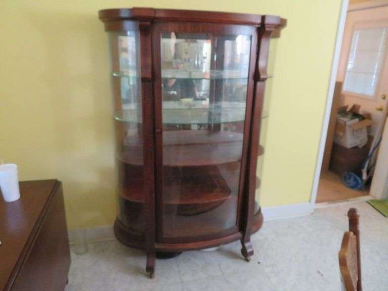 Bow front display hutch-curved glass China cabinet, approx. 68" x 48" x 20" image