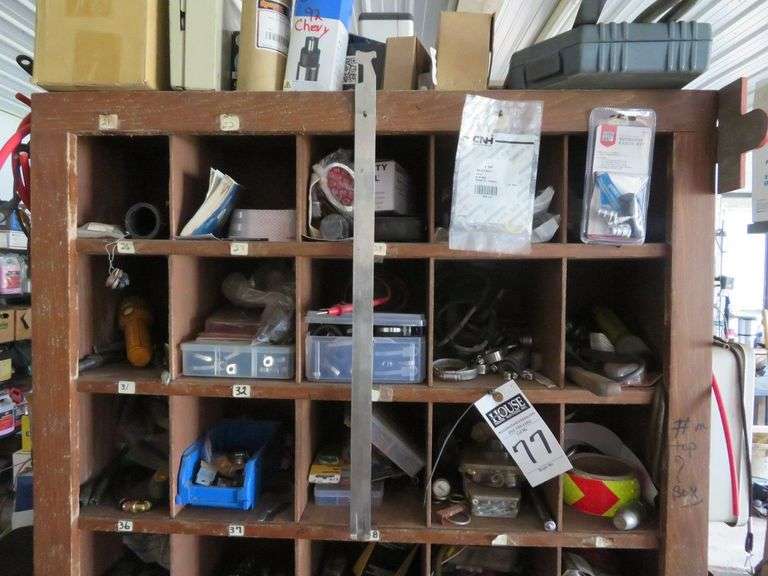Entire contents of wooden shelf and wood shelf unit image