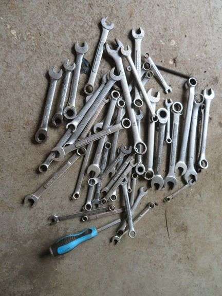Tote full - large assortment of wrenches and mechanic tools image