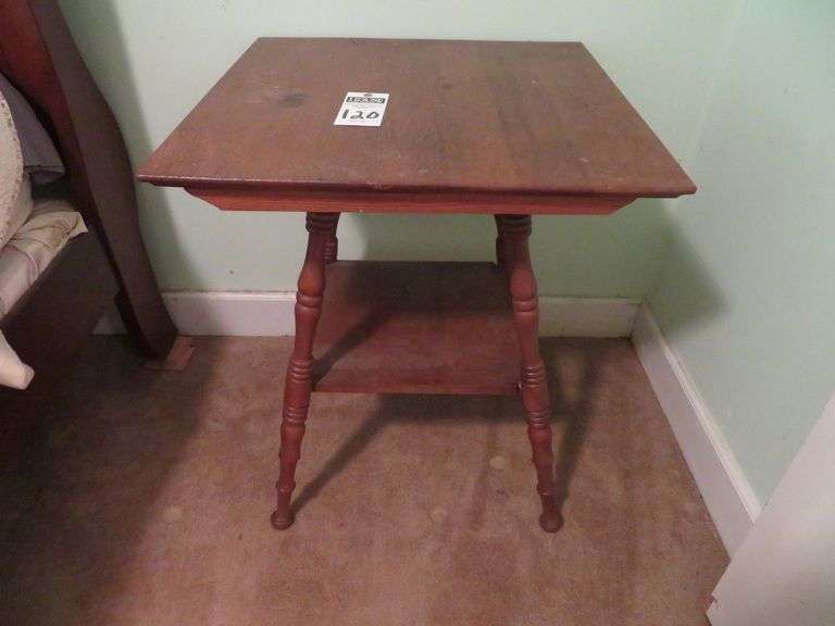 Nice oak multi-purpose table with lower shelf, top measures approx. 24" x 2" x 30" image