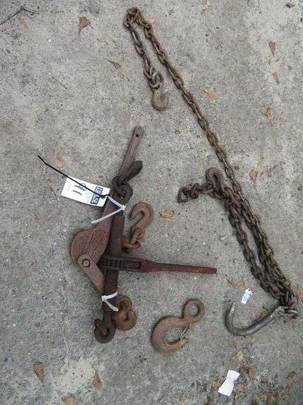 Two chain binders, assorted chain, and large hook image