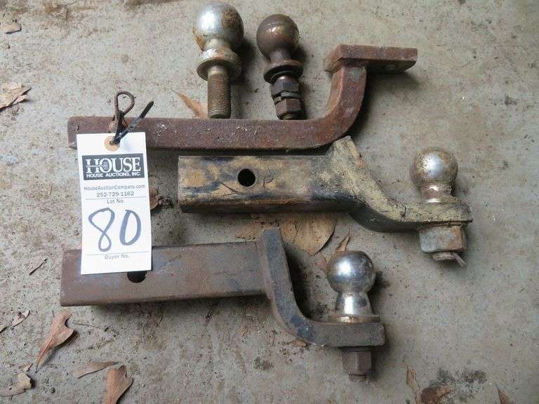 Two Receiver style hitches with ball hitch, two ball hitches, one receiver no ball image