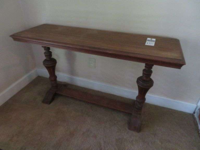 Nice hall table, mahogany veneer, approx. 54" Long x 18" Wide x 30"Tall image