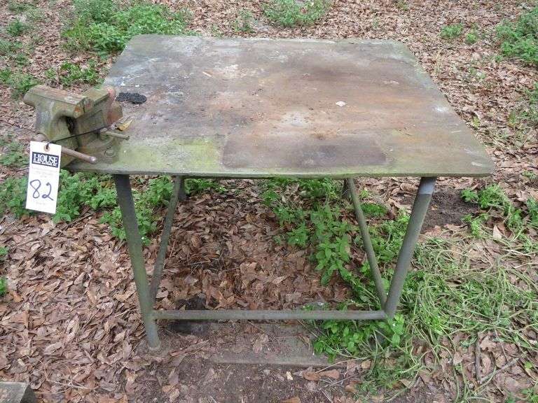 Steel work table with vise, approx. 37" x 32" x 3/8" image